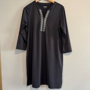 Lands end Tunic Dress Swim Coverup Resortwear Beach 3/4 Sleeve Embroidered M